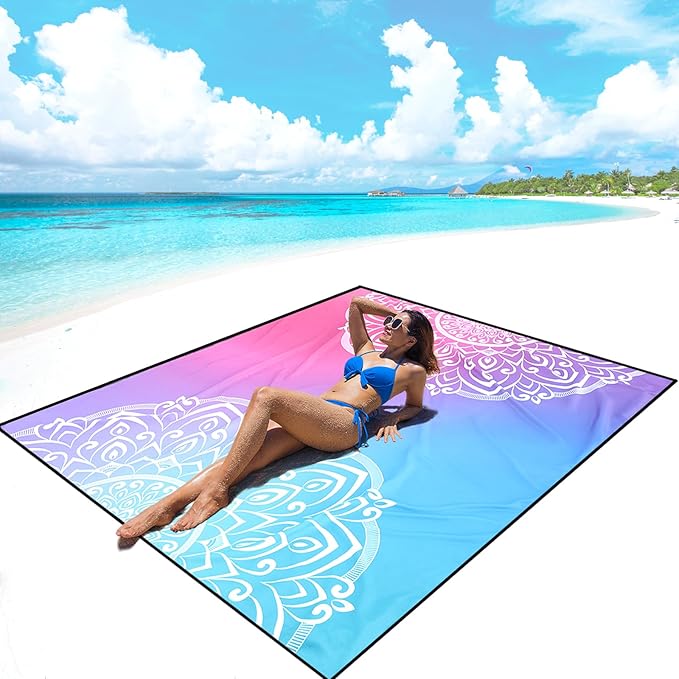 AISPARKY Beach Blanket Waterproof Sandproof, Oversized Large Beach Mat 79" X 83"/120"x108" for 1-8 Adults, Quick Drying&Compact&Lightweight, Picnic Mat Vacation Essentials for Beach Camping Travel
