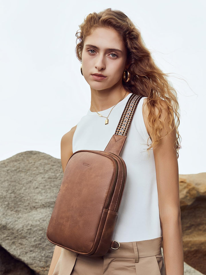 CLUCI Crossbody Bags for Women Sling Bag for Women Men Leather Large Cross Body Bag for Woman Sling Backpack Crossbody Backpack for Travel Hiking Outing