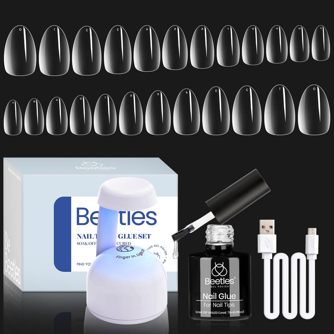 Beetles Gel Nail Kit Easy Nail Extension Set 500Pcs Pre Shaped Clear Extra Short Almond Gel Nail Tips With 5 In 1 Mutipurpose Na