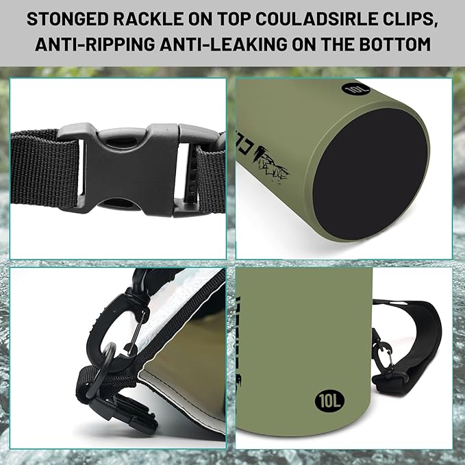 Waterproof Dry Bag,Roll Top Green Small Waterproof Backpack 2L/5L/10L/20L/30L/40L Floating Lightweight Bags for Kayaking, Boating, Fishing, Swimming Camping with Waterproof Phone Case