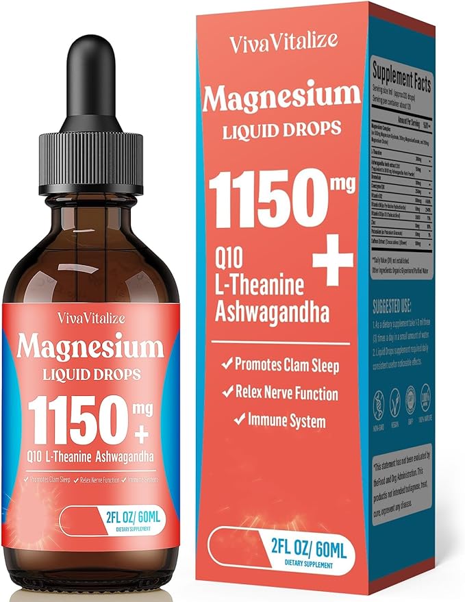 Magnesium Glycinate Liquid, Magnesium Liquid Drop Taurate & Citrate with CoQ10,L-Theanine, Ashwagandha,Vitamin D3 B6 B12,13 Indigrents High Absorption for Sleep, Leg Cramps- Pineple-0135