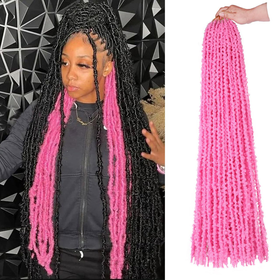 ZRQ 30 Inch Butterfly Locs Crochet Hair Pink Distressed Faux Locs Crochet Braids, 6 Packs Pre looped Handmade Crochet Locs for Women Synthetic Hair Extensions (2Packs,Pink#)