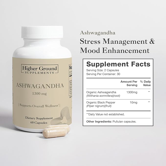 Ashwagandha with Black Pepper | Herbal Supplement for Stress Relief, Mood Enhancement, Immune System, Cognitive Function, Hormone Regulation | Cholesterol Levels | Non-GMO | Gluten-Free | 60 Capsules