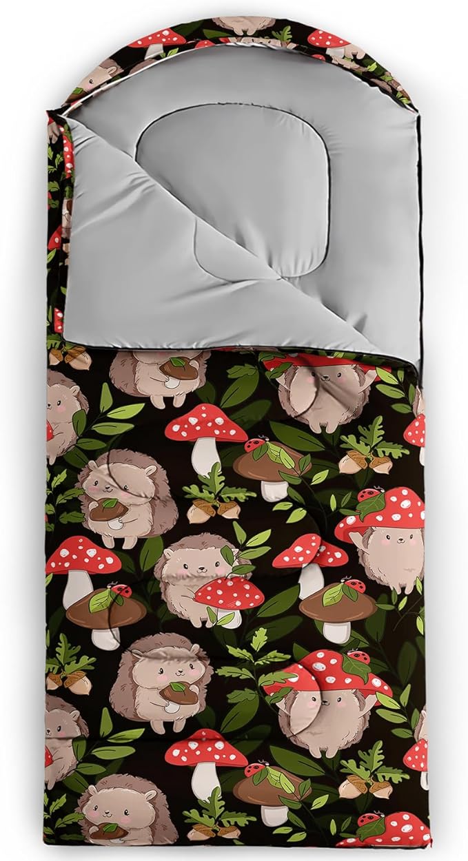 AILONEN Kids Floral Cat Camping Sleeping Bags,Lightweight & Waterproof,3 Season Warm & Cool Weather,Kawaii Kitten Sleeping Bags for Girls Adults,Travelling,Outdoors