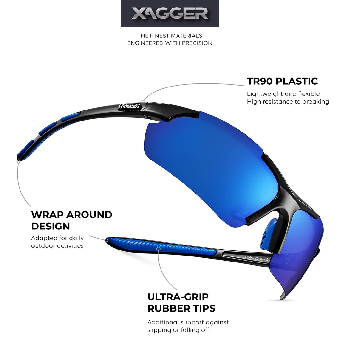Xagger Polarized Wrap Around Sport Sunglasses for Men Women UV400 Baseball Softball Running Cycling Glasses