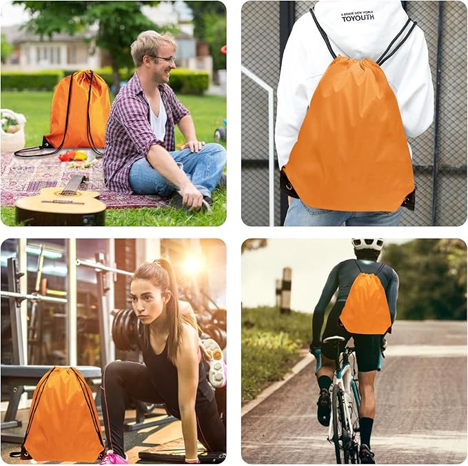 Drawstring Backpack Bulk 28 PCS Drawstring Bags String Backpack Cinch Bag Sackpack for Men Women Gym (Orange)