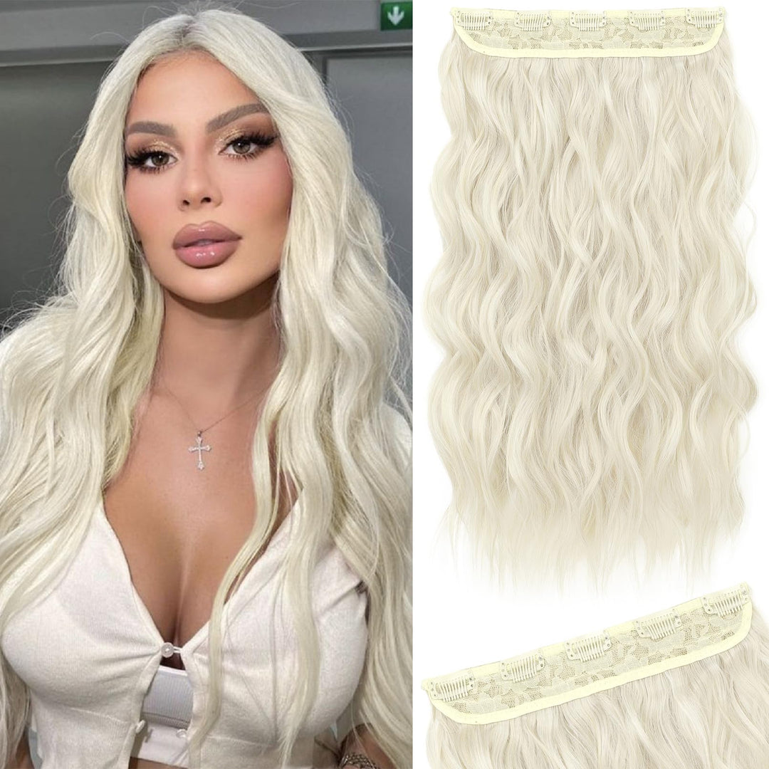 Reecho Blonde Hair Extensions, 20    One Piece Clip In Hair Extensions Thick Long Beach Wavy Natural Soft Synthetic Hairpieces F