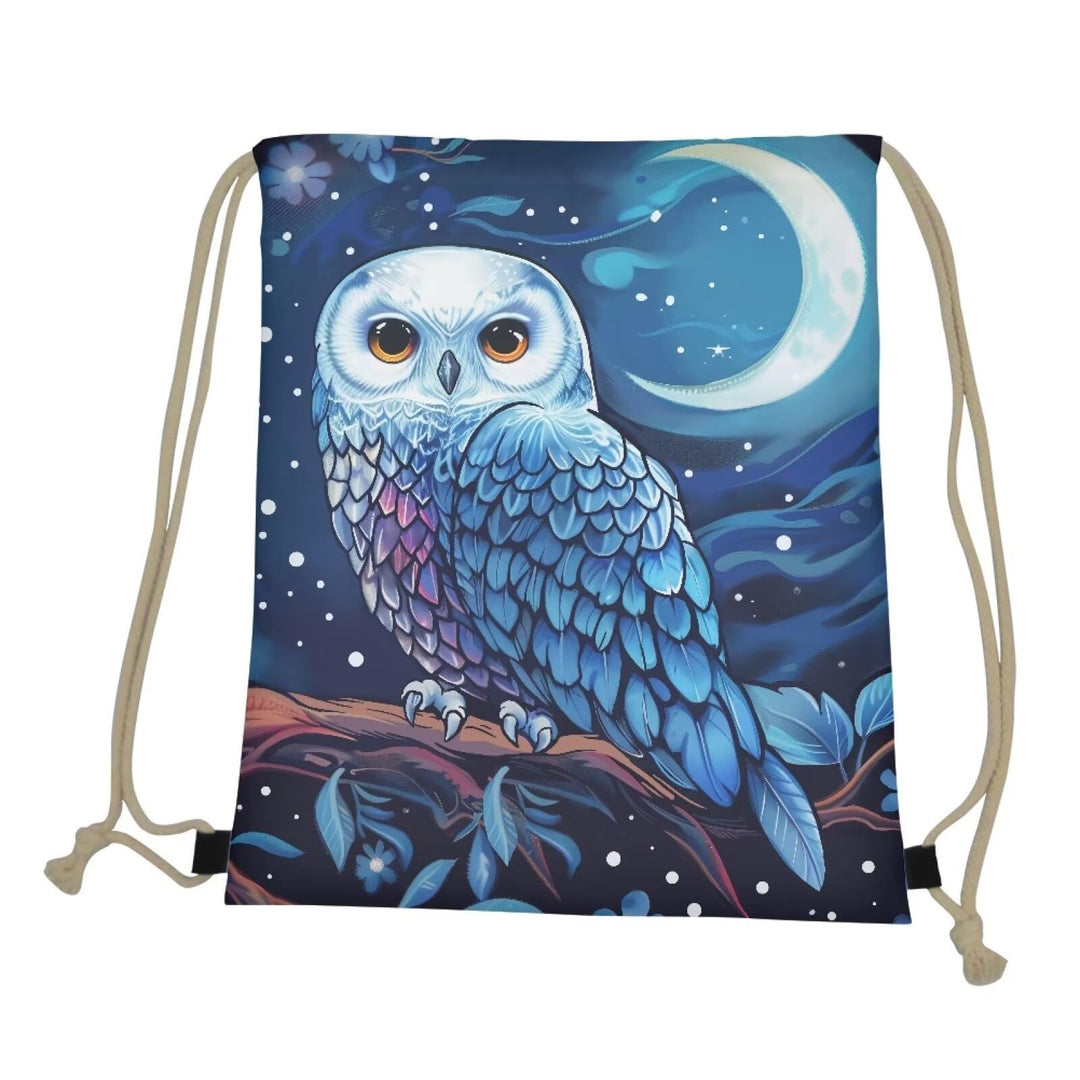COEQINE Cool Owl Animal Blue Drawstring Backpack Lightweight Large Capacity Shopping Bag for Women Men，Blue