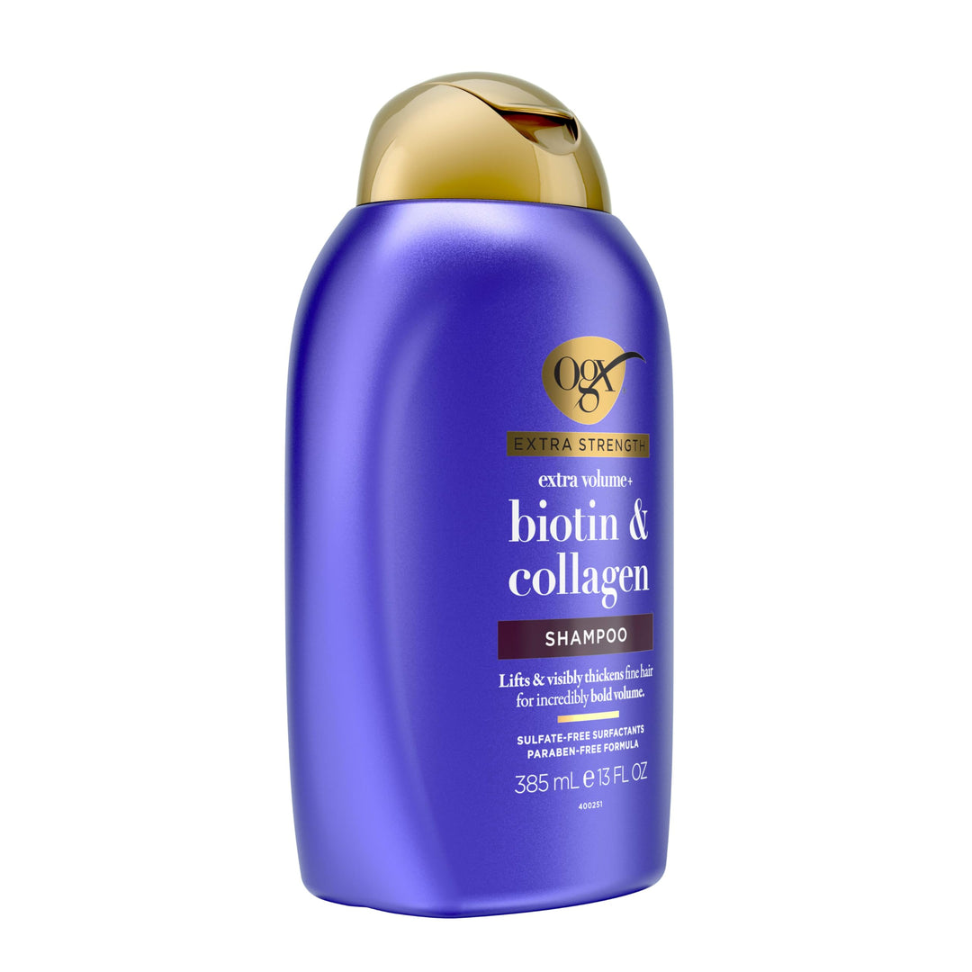 OGX Thick & Full + Biotin Collagen Extra Strength Volumizing Shampoo with Vitamin B7 Hydrolyzed Wheat Protein for Fine Hair. Sulfate-Free Surfactants Thicker, Fuller Hair, 13 Fl Oz