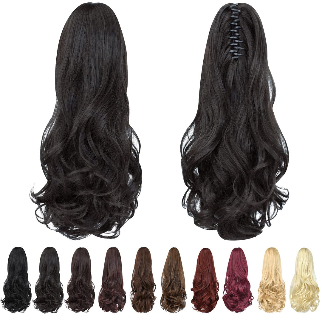 ShulaSHOP ponytail extension,16" claw clip hair extensions ponytail short curly hair ponytail Extension Natural Looking Synthetic Hairpiece for Women Natural Black