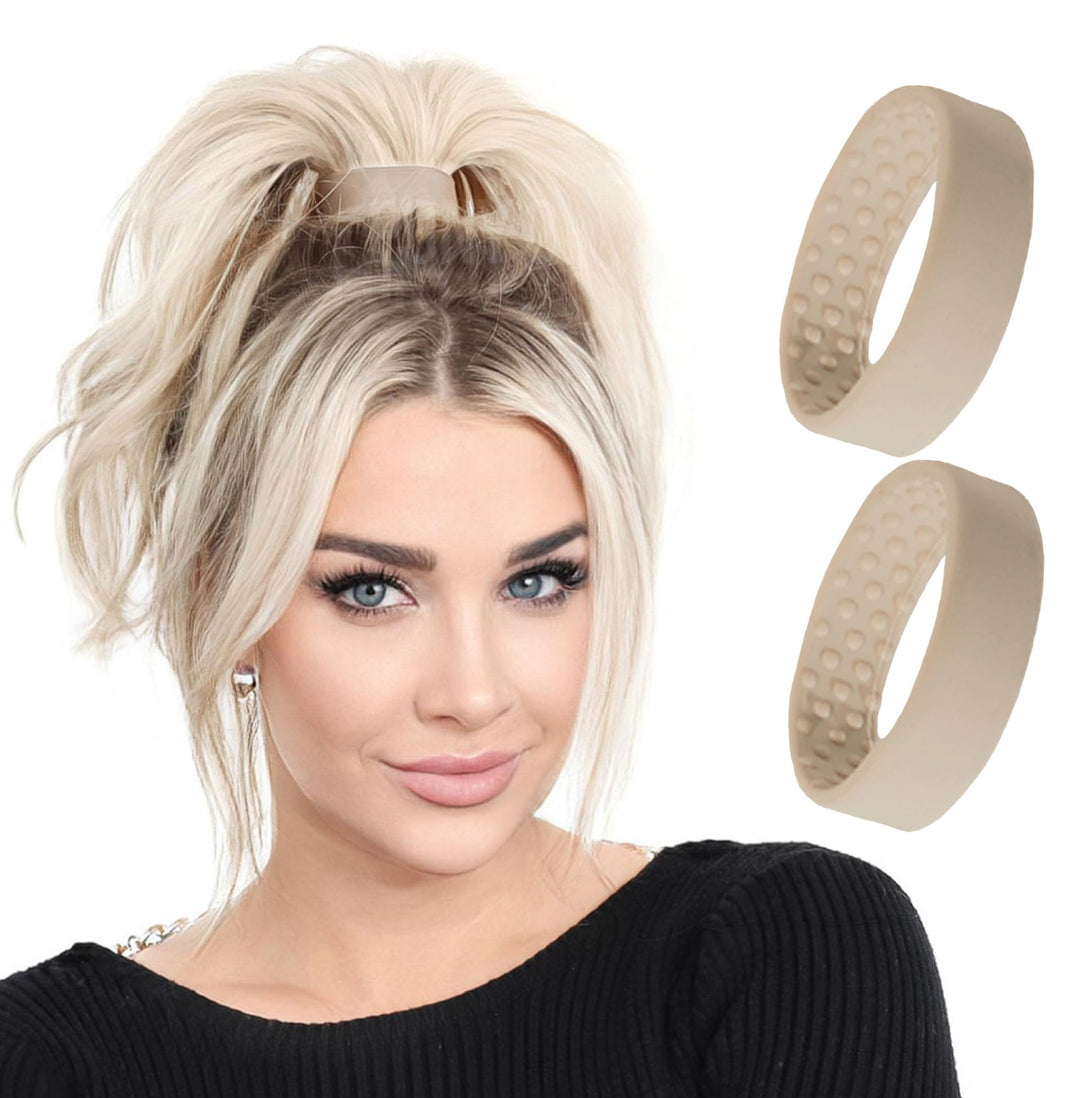 PONY-O for Fine, Medium or Slightly Thick Hair - Original No Damage Volumizing Ponytail Hair Ties - Patented Bendable Design - Stylish Hair Accessories for Women - 2 Pack Dark Blond - Medium