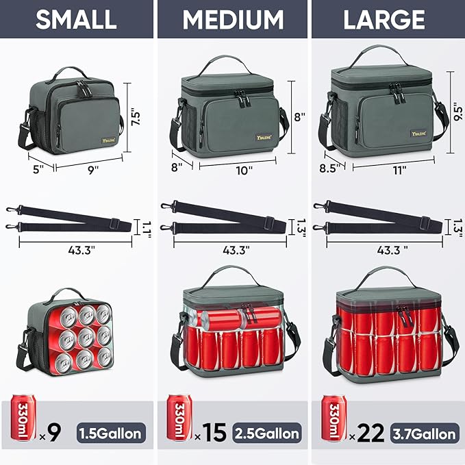 BALEINE Insulated Lunch Bag for Men Women, Leakproof Cooler Bag with Adjustable Shoulder Strap for Work Picnic, Lunch Box for Women Men (Small, Grey)