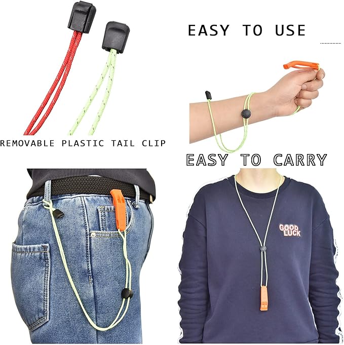 2 Pack Emergency Survival Whistle, 3-in-1 Emergency Whistles with Compass and Thermometer, Loud Safety Whistle with Lanyard for Outdoor Hiking