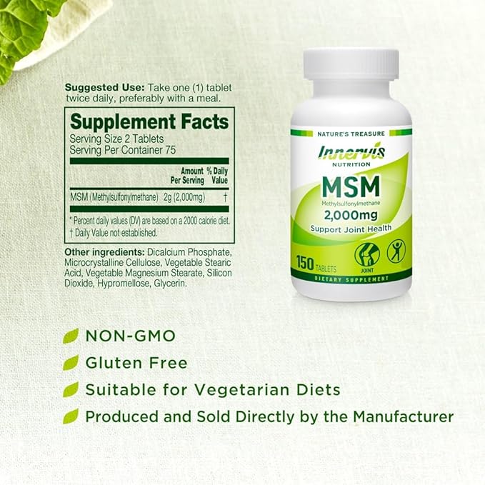 MSM Joint Support Health – 2000 mg Healthy Mobility Cartilage Comfort Muscle Recovery 150 Tablets Supplements