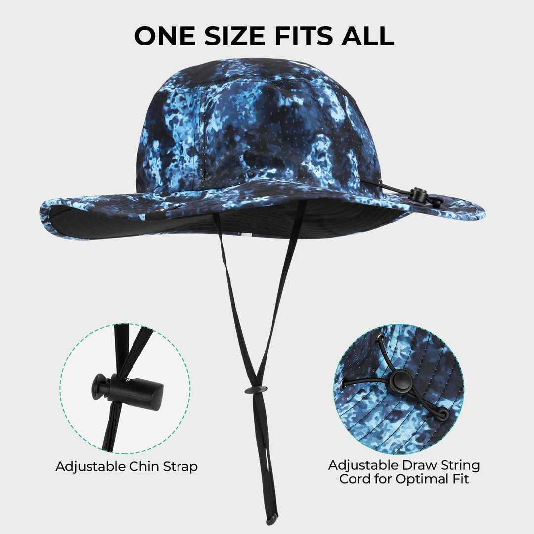 KastKing Fishing Beach Hat for Men, Sun Protection, Pattern Hiking Boonie Hat, Adjustable, Breathable Bucket Golf Hats for Women, Boulder Camo Calypso Blue