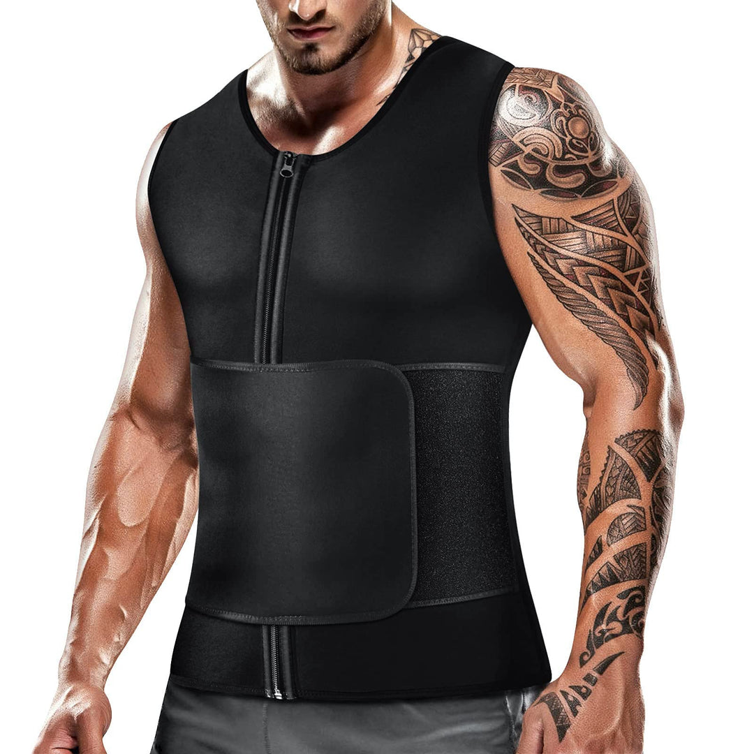 Cimkiz Mens Sweat Sauna Vest for Waist Trainer Zipper Neoprene Tank Top, Adjustable Sauna Workout Zipper Suit (Black, Small)