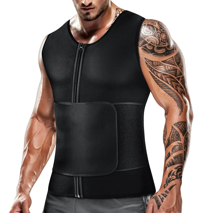 Cimkiz Mens Sweat Sauna Vest for Waist Trainer Zipper Neoprene Tank Top, Adjustable Sauna Workout Zipper Suit (Black, Small)