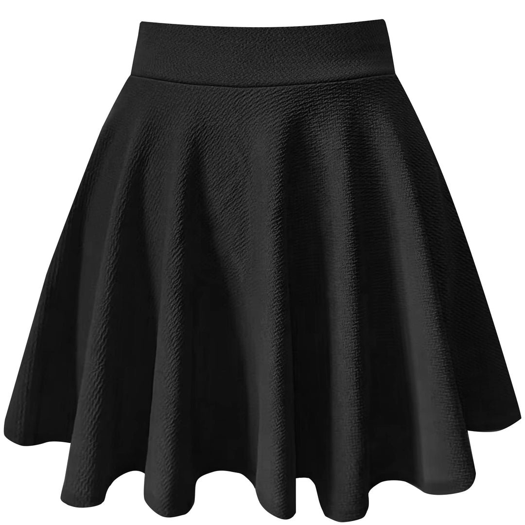 PUKAVT Women's Basic Casual Skirts A-Line Mini Flared Stretchy Skater Party Skirt Black Large