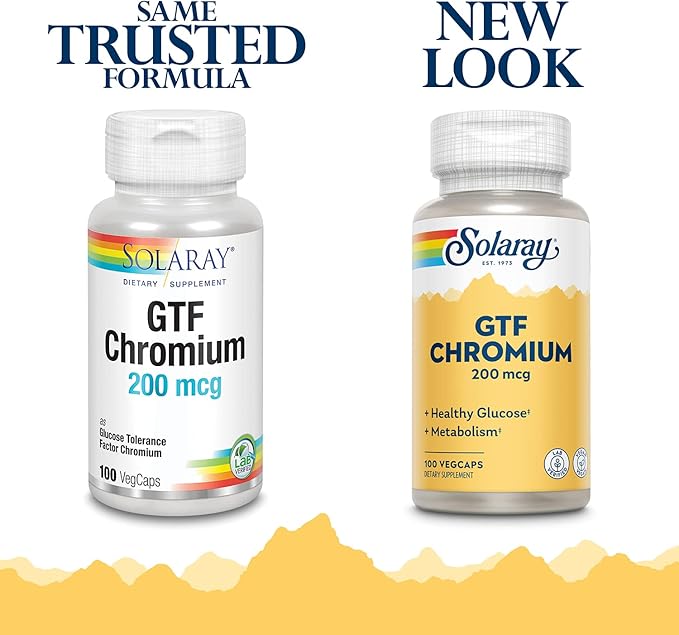 Solaray GTF Chromium Capsules, 200mcg | 100 Count | Pack of 3