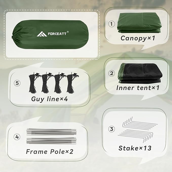 Forceatt Camping Tent 2/3/4 Person, Professional Waterproof & Windproof Lightweight Backpacking Tent Suitable for Outdoor,Hiking,Camping, Mountaineering and Travel