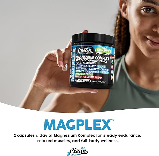 8in1 Magnesium Supplement Complex | Magnesium Glycinate Citrate Malate Gluconate Orotate Carbonate Lactate + Prebiotics Probiotics Digestive Enzymes Magnesio Capsules for Women Men by Clean Nutra