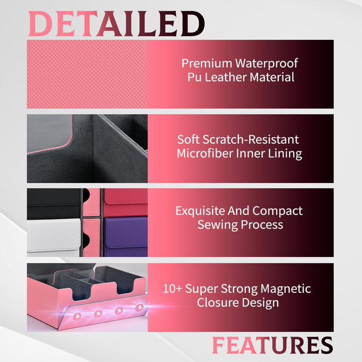 ZLCA Card Deck Box for Trading Cards with 4PCS Deck Cases, MTG Commander Deck Box Holds 900+ Single Sleeved Cards, PU Leather Magnetic Card Storage Box Fits for TCG CCG Magic Cards（Pink Set）