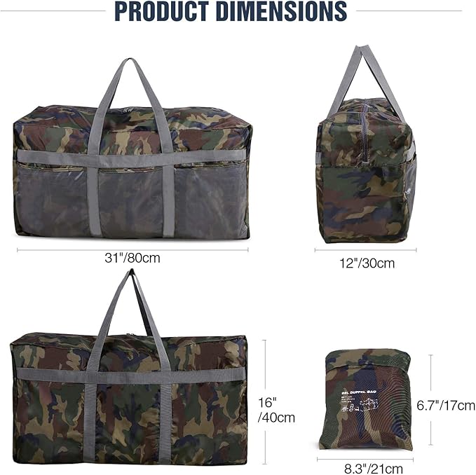 REDCAMP Foldable Travel Bag, Large Sports Bag, 75L/96L/100L, Lightweight Waterproof Tote Bag