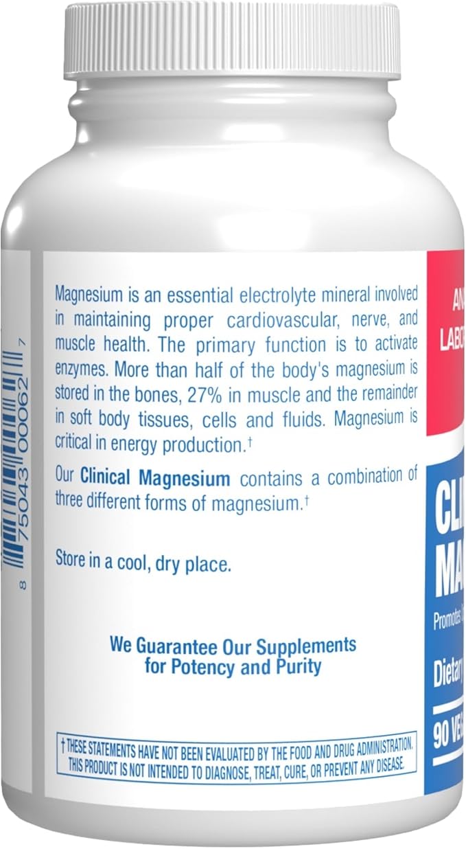 Triple Magnesium Complex 400 Mg - Clinical Formula Chelated Magnesium Supplement with Glycinate Malate and Citrate for Optimal Muscle Nerve Bone & Digestive Health Support - 1 Month Supply