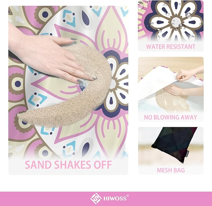 Beach Blanket Waterproof Sandproof Oversized 95”x 80”,Sand Free Beach Mat with Corner Pockets,Portable Mesh Bag for Beach Festival,Picnic,Travel and Outdoor Camping (Rosepink Blue)