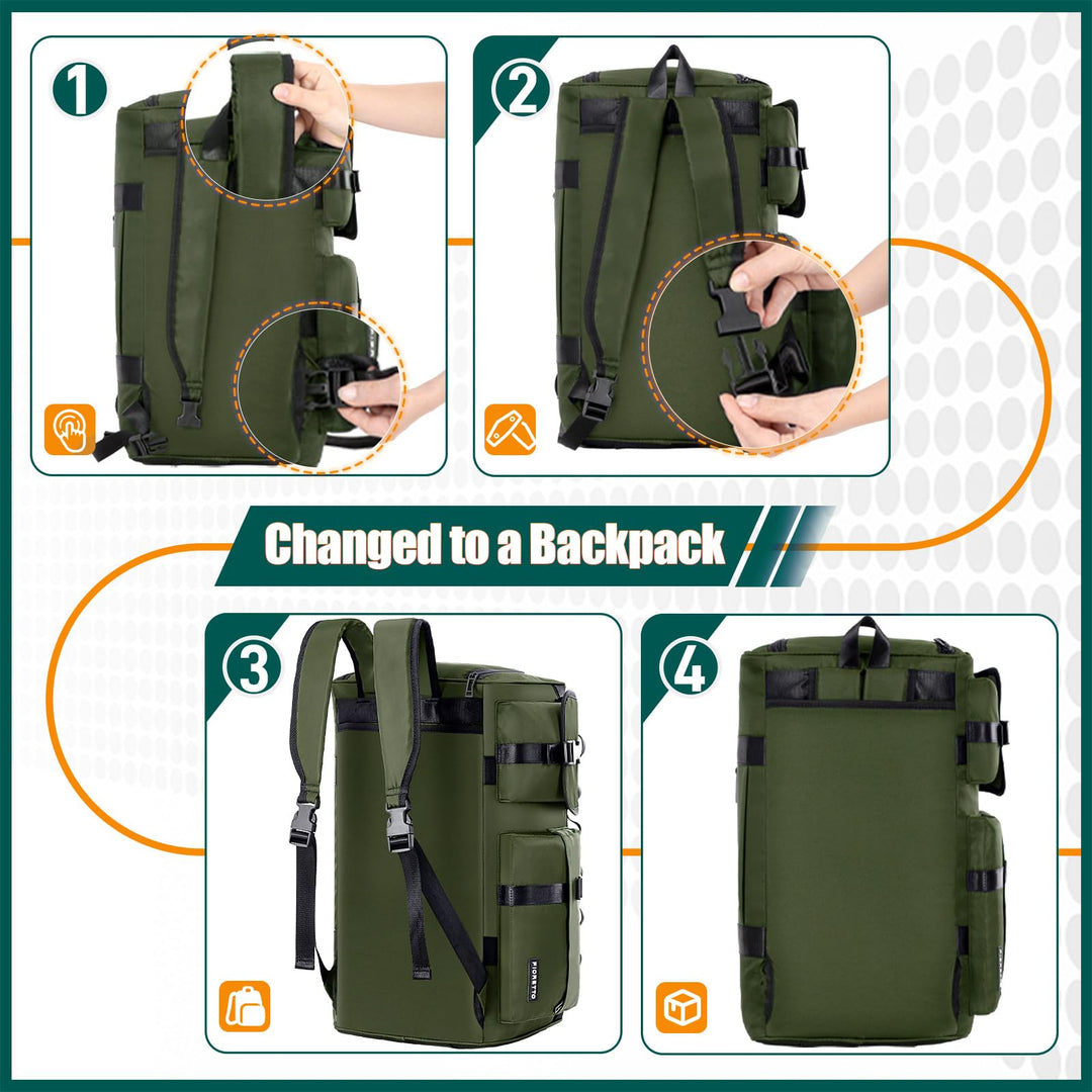 FIORETTO Women's Men's Water-Resistant Gym Duffle Bag with Shoes Compartment, 45L Capacity, Multi-Functional, Ideal for Travel, Gym, Sports, Weekender, Army Green