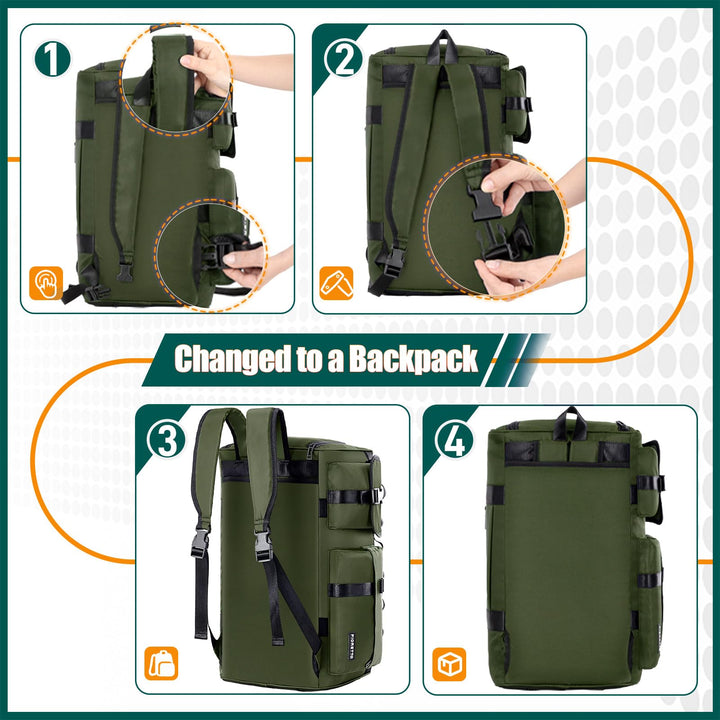 FIORETTO Women's Men's Water-Resistant Gym Duffle Bag with Shoes Compartment, 45L Capacity, Multi-Functional, Ideal for Travel, Gym, Sports, Weekender, Army Green