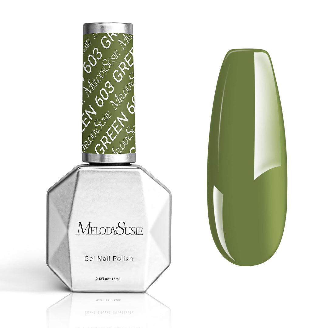 Melodysusie Green Gel Nail Polish,15Ml Olive Green Nail Polish Spring Summer Color 603, Soak Off Uv Led Nail Lamp Gel Polish Nai