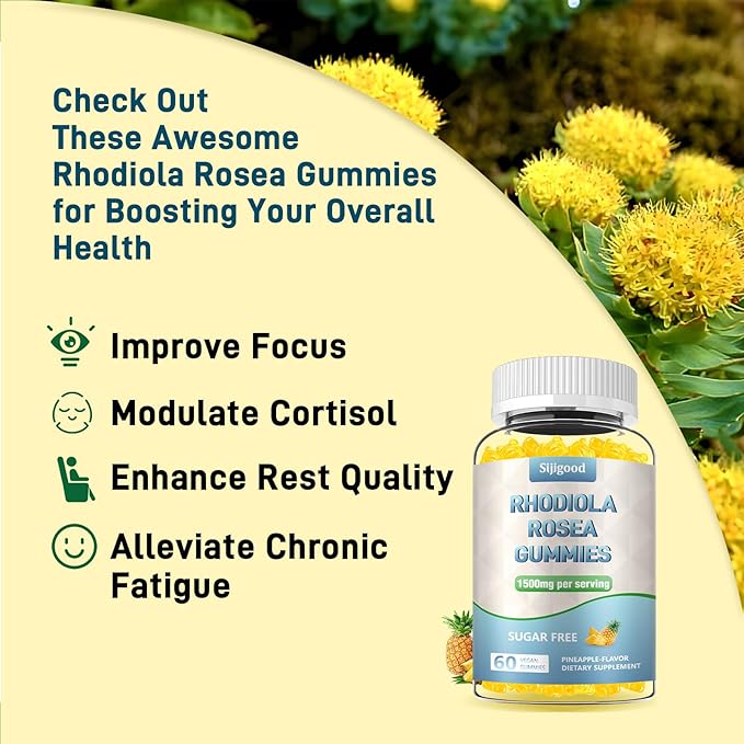 2 Pack Sugar-Free Rhodiola Rosea Gummies, Adaptogenic Rhodiola Rosea Supplement & Cortisol Blocker for Enhanced Stamina, Mood Elevation, and Motivation Boost, Non-GMO, Vegan, 120 Count