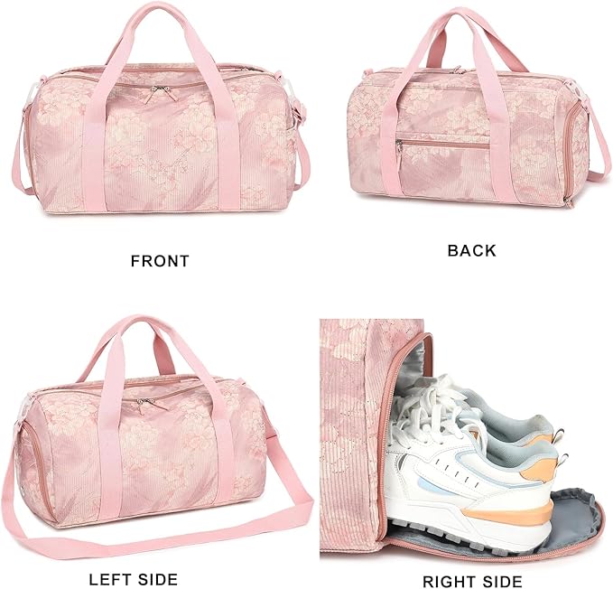 Duffle Bag for Gym Sports Women Girls Workout Travel Bag Weekender with Shoe Compartment and Wet Pocket