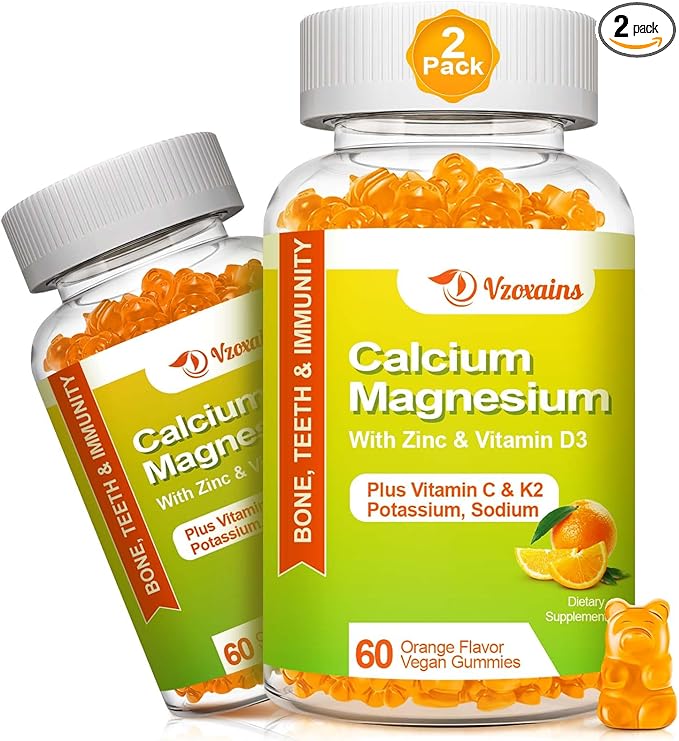 High Absorption Calcium Gummies, Sugar Free Calcium Magnesium Supplement with Potassium Vitamin D3 for Men and Women - Vegan, Orange Flavor 120 Cts