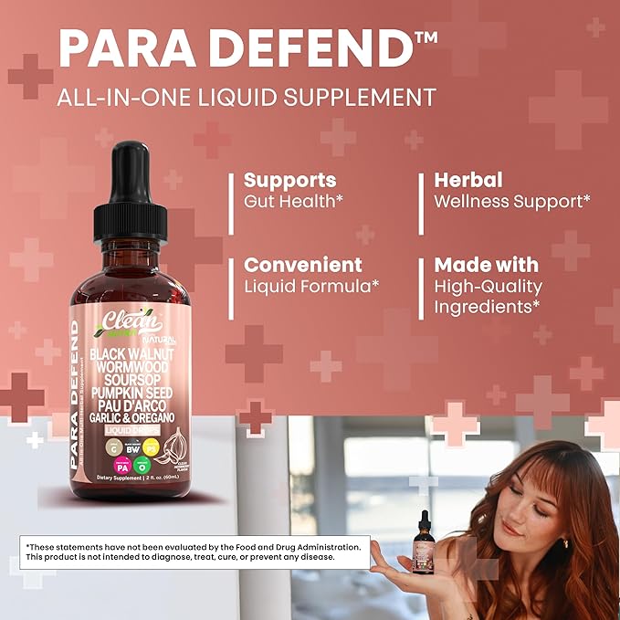 para Defend Wormwood Black Walnut Cleanse for Humans Drops Liquid Soursop Garlic Pumpkin Seed PAU D'Arco Oil of Oregano Turmeric Berberine Neem Extract Hull Bark Tincture by Clean Nutra