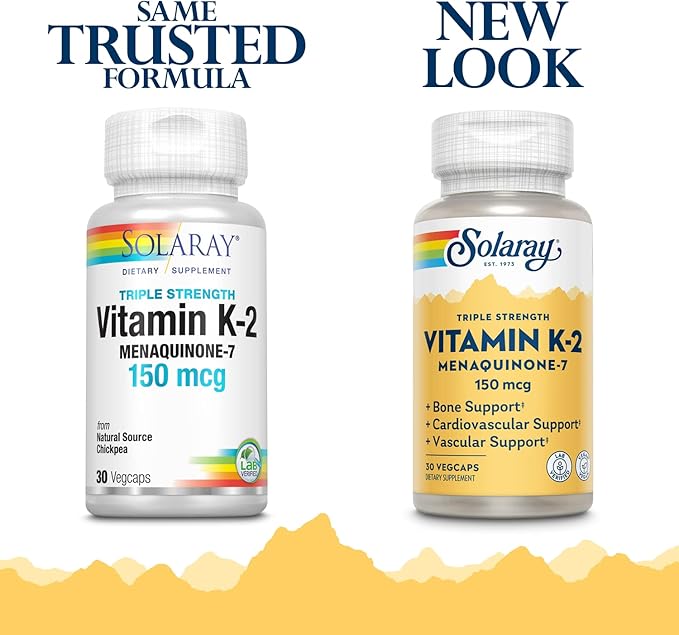 SOLARAY Triple Strength Vitamin K-2 as MK-7, 150 mcg | Heart & Bone Health, Vascular Function Support | 30ct