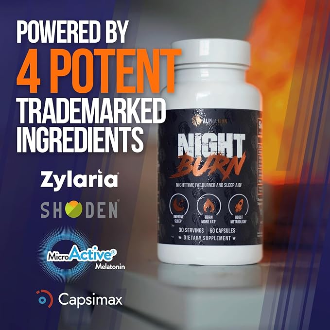 ALPHA LION Night Burn, Metabolism Booster for Weight Loss, Less Body Fat, More Muscle, Promotes Lean Body, Calorie Burning Supplement, Relax Better, Promote Healthy Cortisol (60 Capsules)