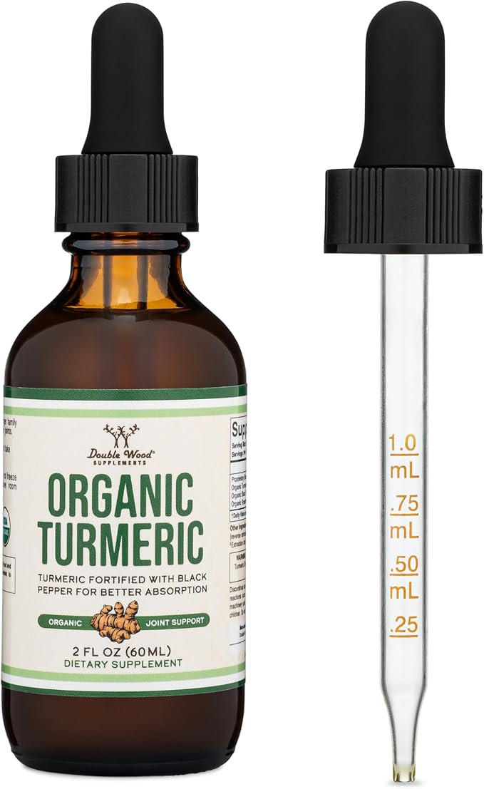 Turmeric Curcumin with Black Pepper Drops - Organic Turmeric Supplement Drops 1,180mg - 2FL OZ, 60 Servings (with Black Pepper Seed, Ginger, Rosemary, and Sage) for Joint Support by Double Wood
