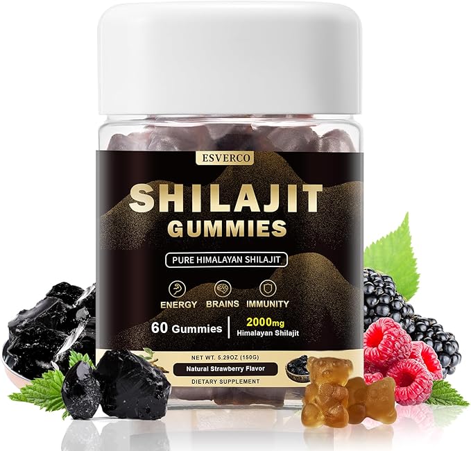 Shilajit Gummies Supplements, Pure Himalayan Shilajit Gummies, Lab Test, Trace Minerals, Shilajit for Men, Women, Non-GMO, Natural Color & Flavor, 60 Count