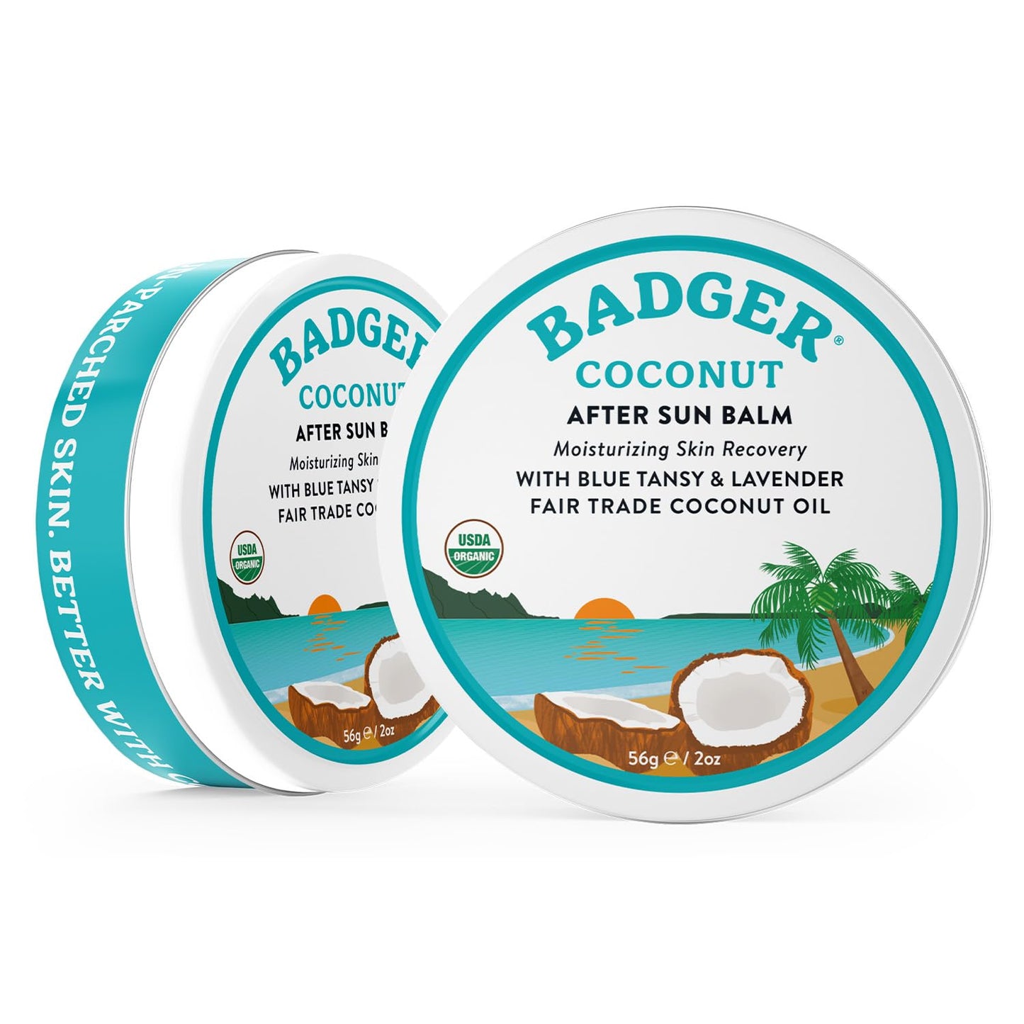 Badger Coconut After Sun Balm with Organic Cocoa Butter & Shea Butter, Rescue Balm, Soothing & Cooling Balm for Tight Dry Skin After Sun Exposure, 2 oz