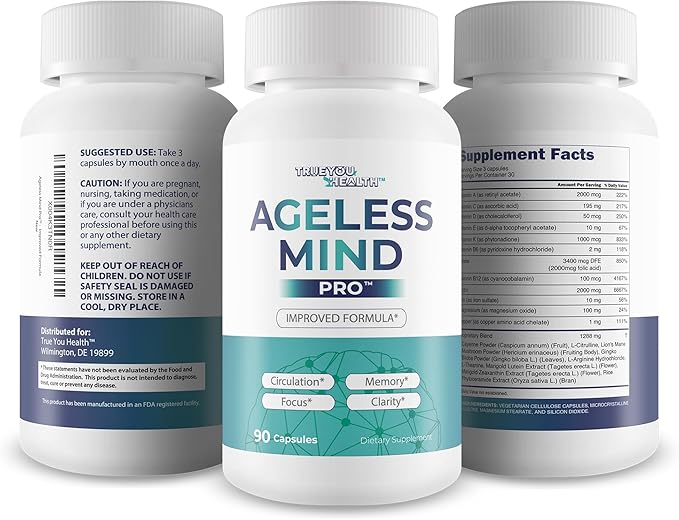 Ageless Mind Pro - Our Best Nootropic Brain Supplements for Memory and Focus - Lions Mane Mushroom Supplement Capsules for Youthful Brain Performance - Brain Booster - Ageless Brain Support Supplement