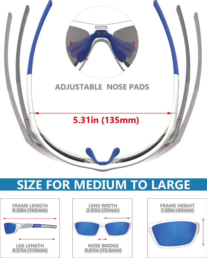 QOOL TIMES Living out your Polarized Sunglasses for Men Women Medium to Large, White Blue Lens