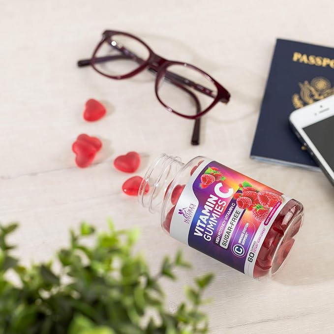 Zero Sugar Vitamin C Gummies - Immune Support & Antioxidant VitaminC Dietary Supplement - Vegan, Non-GMO, Dairy & Gluten Free C Vitamin Gummy - Raspberry Flavor for Kids & Adults - 60 Count Gummies