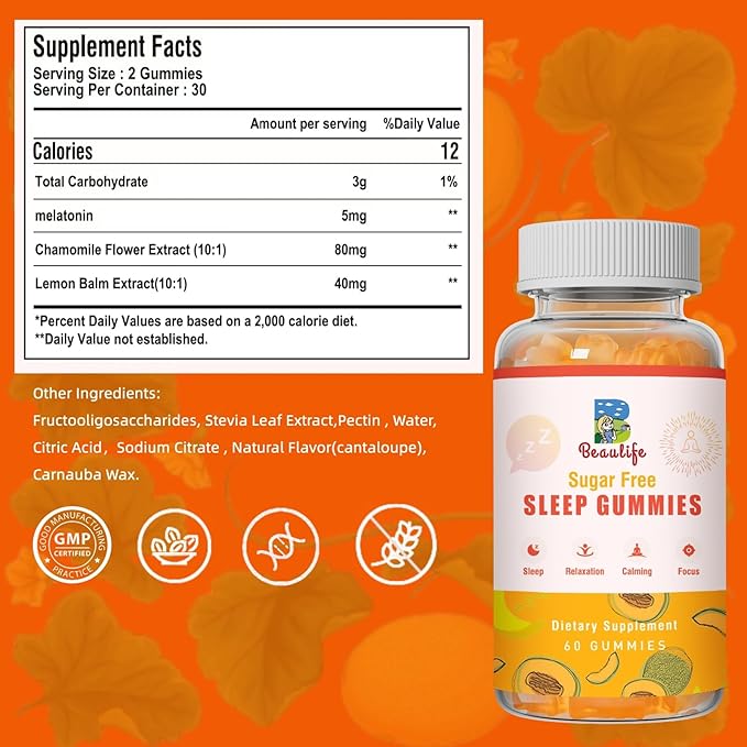 （2 Pack） 5 mg Melatonin Gummies, Sleep Support for Adults, Melatonin Supplements for Sleeping, 120 Cantaloupe Flavored