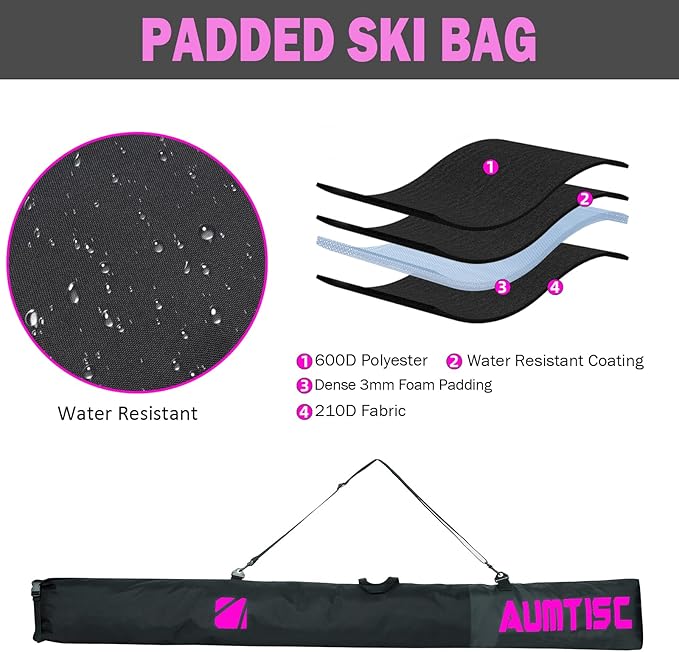 AUMTISC Ski Bag and Boot Bag Combo, Padded Ski Bags for Air Travel Flying, Adjustable Length for Skis Up to 200 cm and Boots Up to Size 13