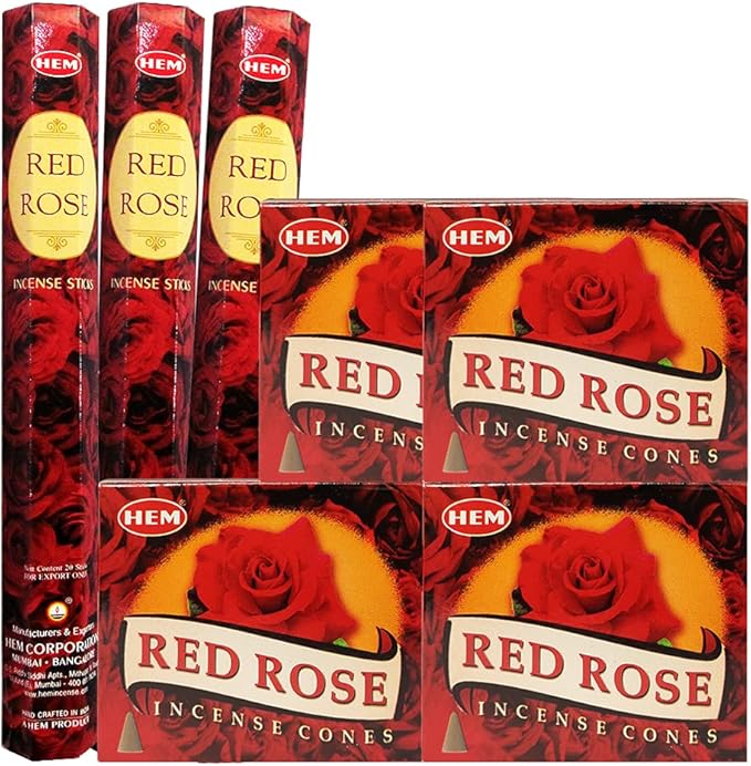 Red Rose Incense sticks and cone incense holder variety pack #1 bundle insence insense insienso