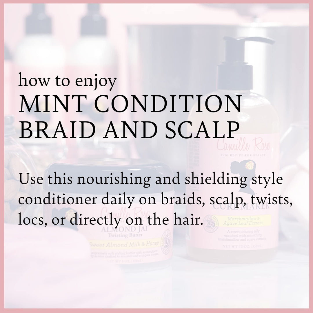 Camille Rose Mint Condition Braid and Scalp Spray, with Aloe Vera and Sea Moss to Hydrate, Reduce Breakage, and Nourish the Scalp, 8 fl oz