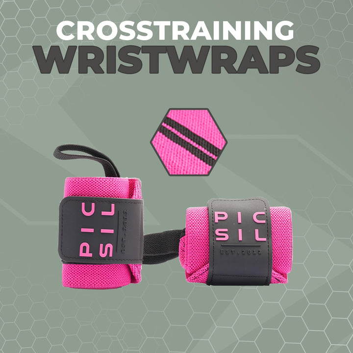PICSIL Wrist Wraps with Double Fabric Fastener, Stretchable Wrist Straps for Weightlifting, Cotton Wrist Straps with Thumb Loop, Advanced Weightlifting Straps for Comfort and Stability (Pink)