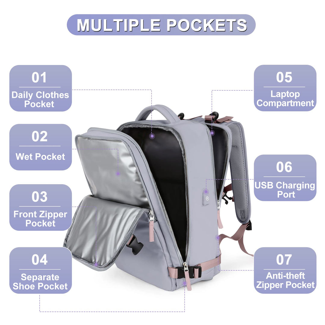 coofay Large Travel Backpack For Women Airline Approved Carry On Backpack Flight Approved Waterproof Sports Luggage Backpack Casual Daypack Small Hiking Backpack